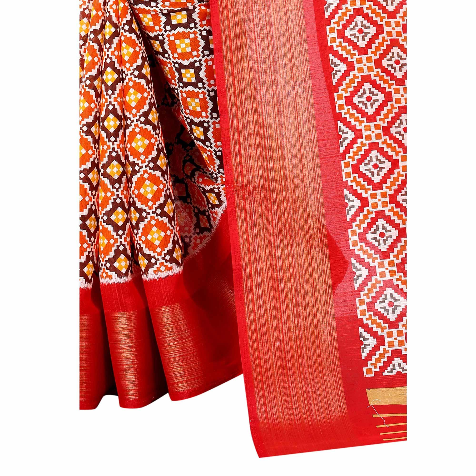 Brown Casual Wear Designer Hand Block Printed Cotton Linen Saree - Peachmode