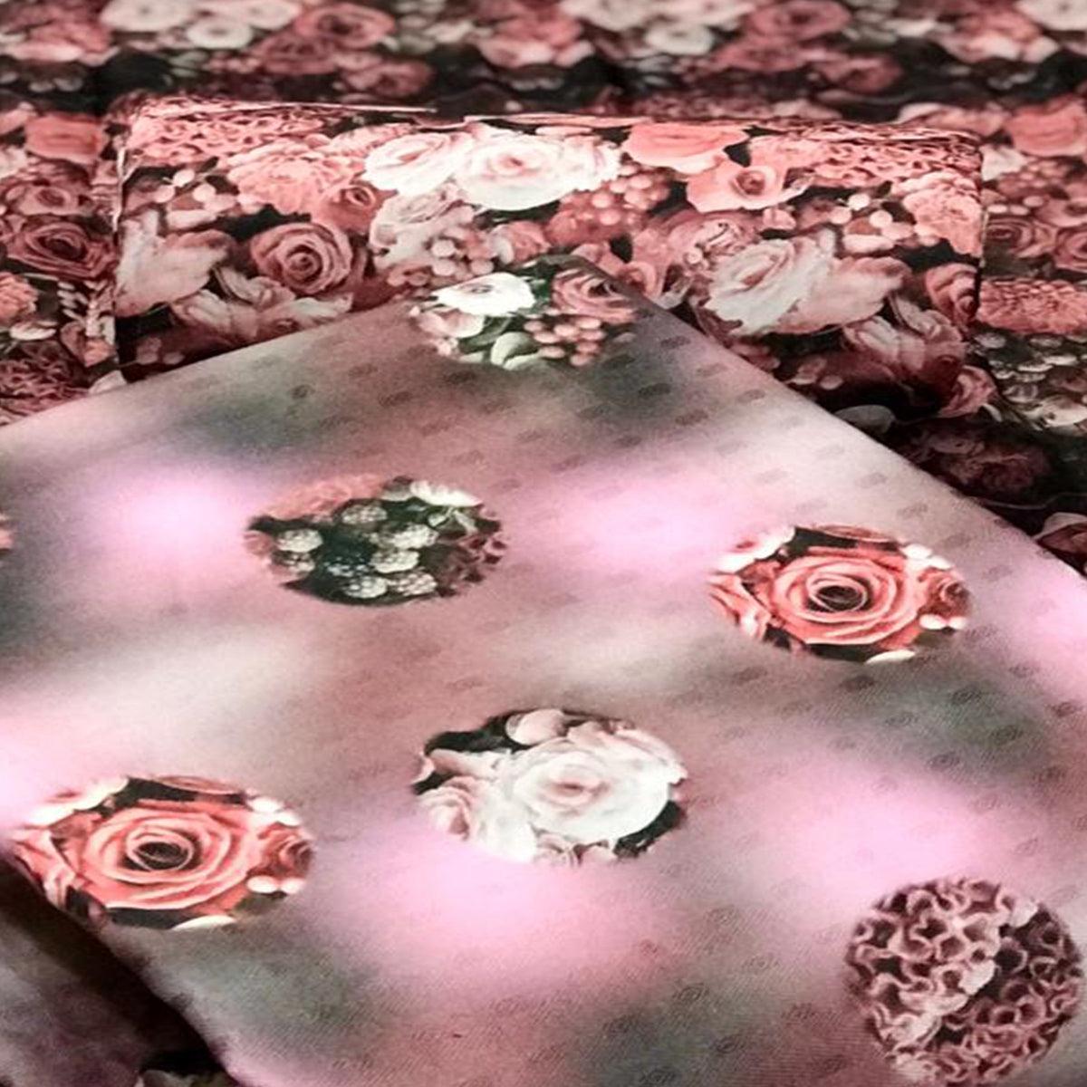 Brown Casual Wear Floral Printed Pashmina Dress Material - Peachmode