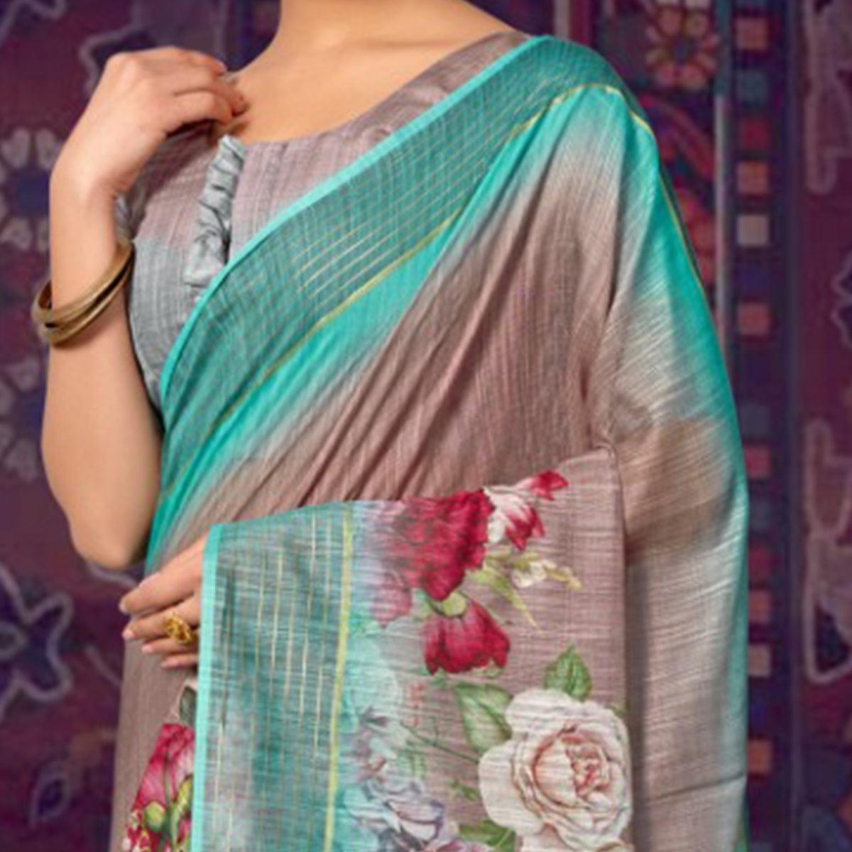 Brown Casual Wear Floral Soft Cotton Saree - Peachmode