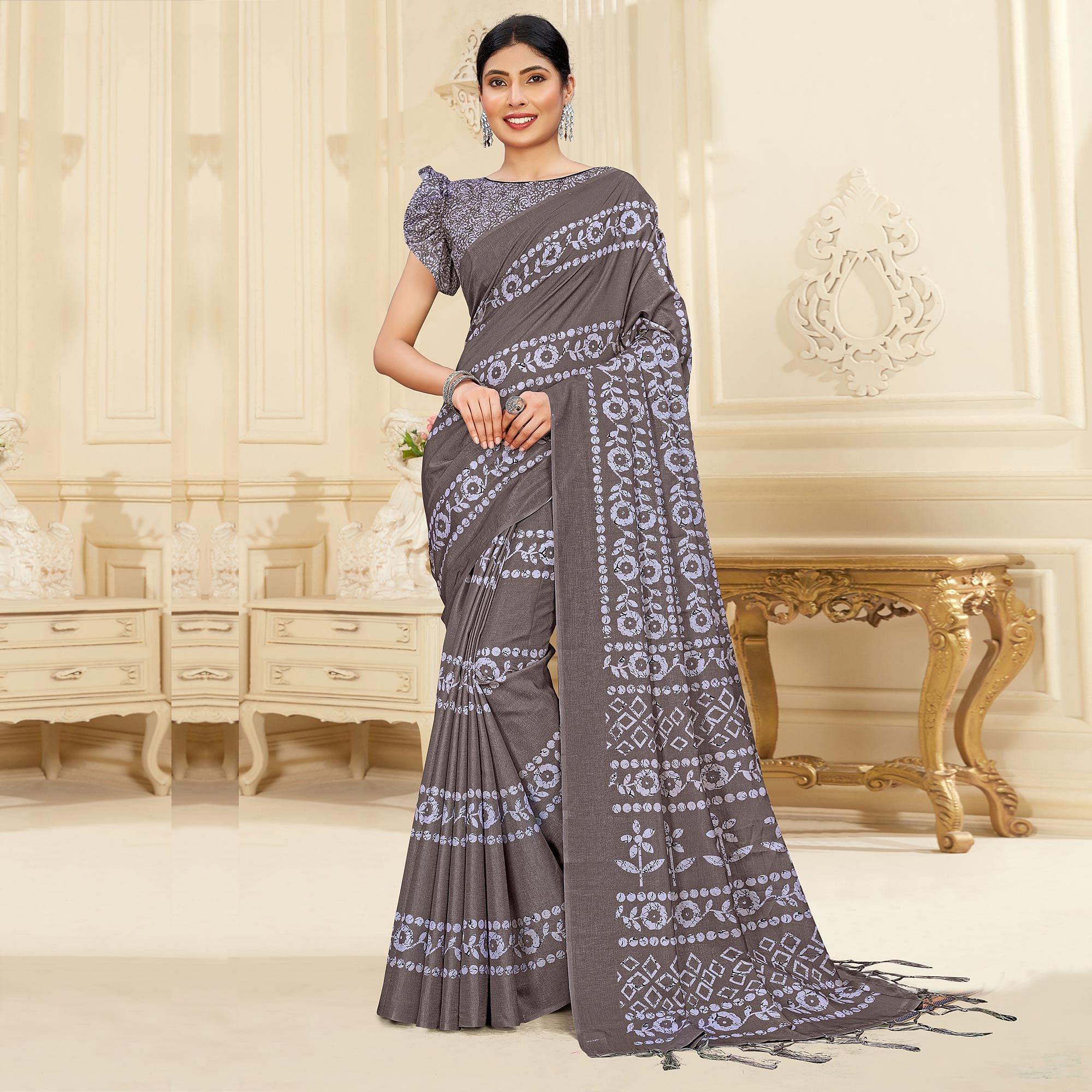 Brown Casual Wear Printed Art Silk Saree - Peachmode