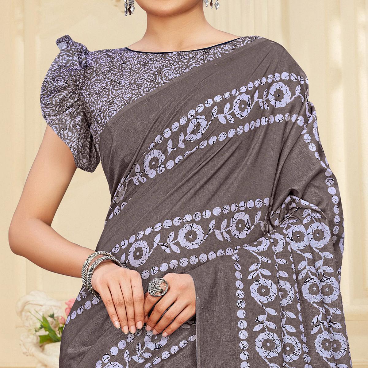 Brown Casual Wear Printed Art Silk Saree - Peachmode