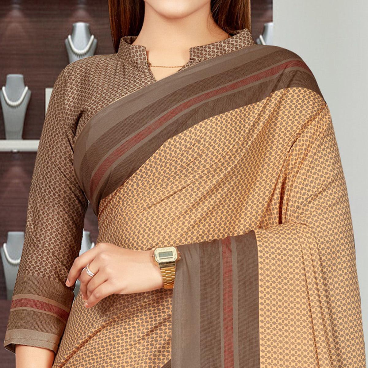 Brown Casual Wear Printed Crepe Saree - Peachmode