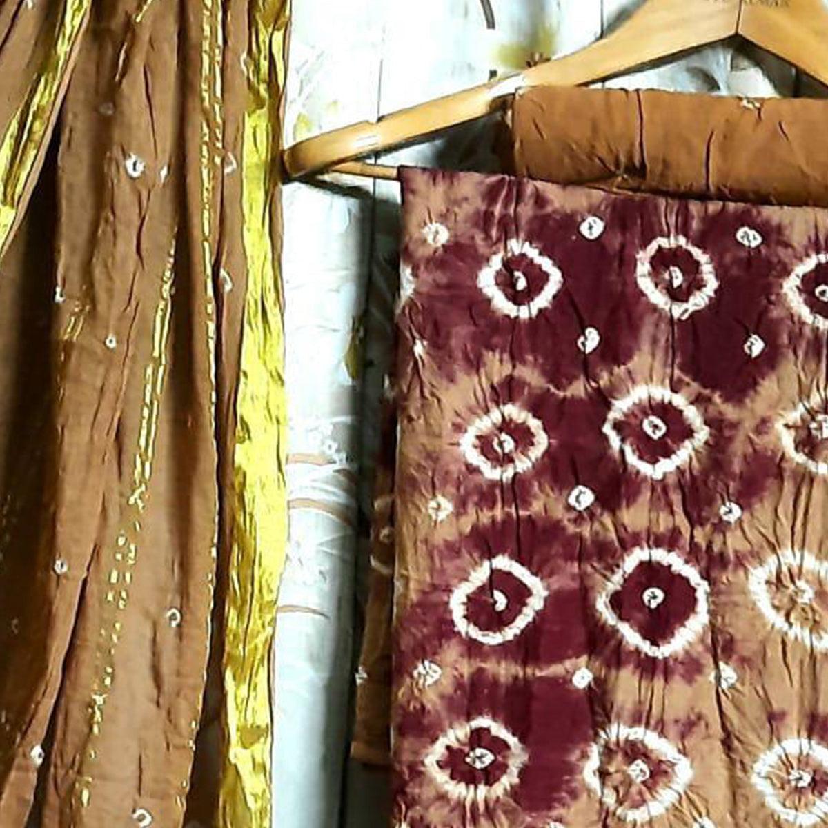 Brown Casual Wear Printed Pure Cotton Dress Material - Peachmode