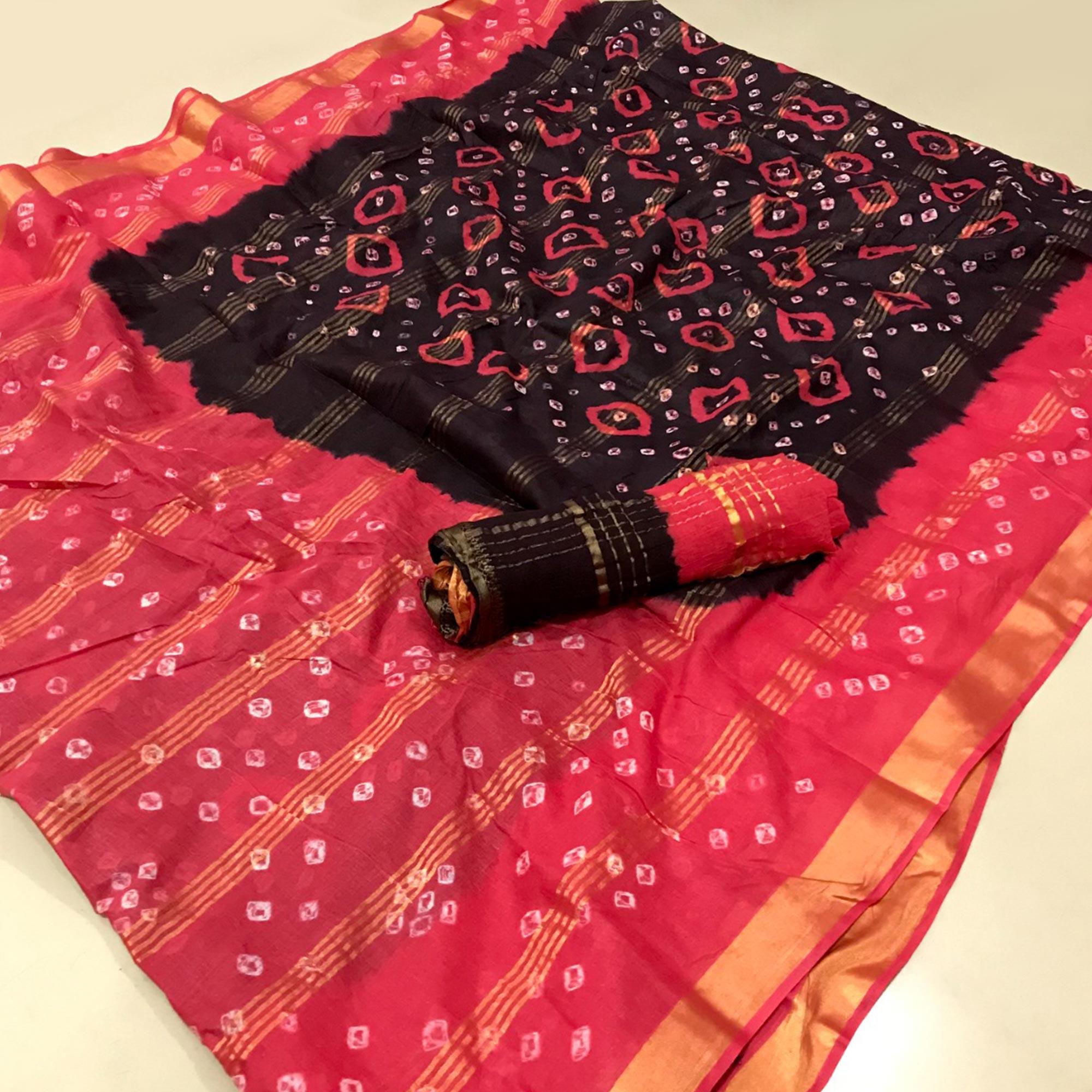 Brown Casual Wear Printed Pure Cotton Saree - Peachmode