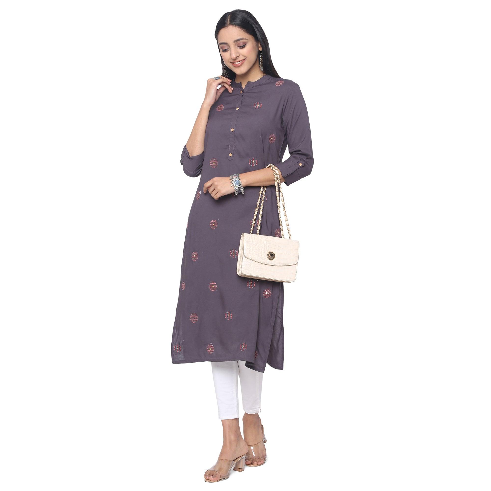Brown Casual Wear Printed Rayon Kurti - Peachmode