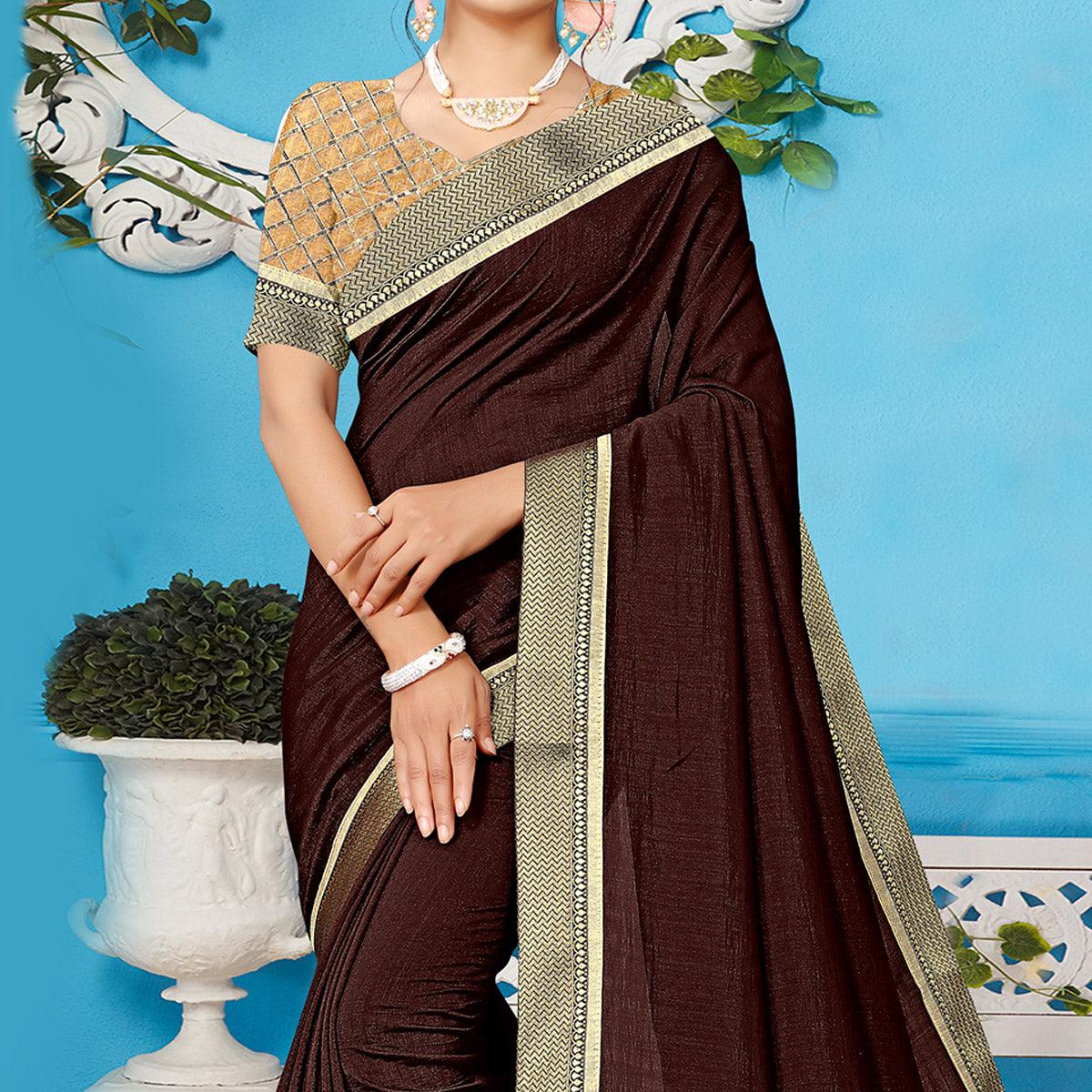 Brown Casual Wear Solid Silk Saree - Peachmode