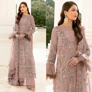 Brown Embroidered Netted Pakistani Suit - Peachmode