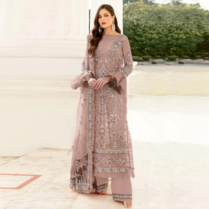 Brown Embroidered Netted Pakistani Suit - Peachmode