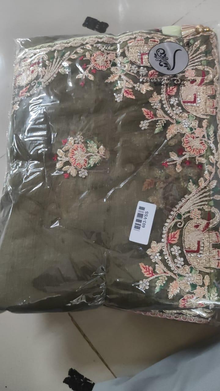 Brown Embroidered With Embellished Georgette Saree - Peachmode
