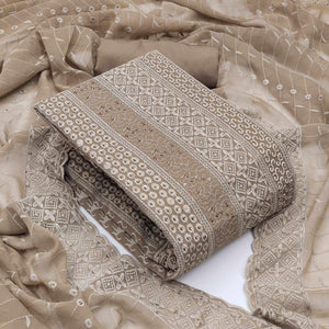 Brown Festive Wear Embroidered Georgette Dress Material - Peachmode