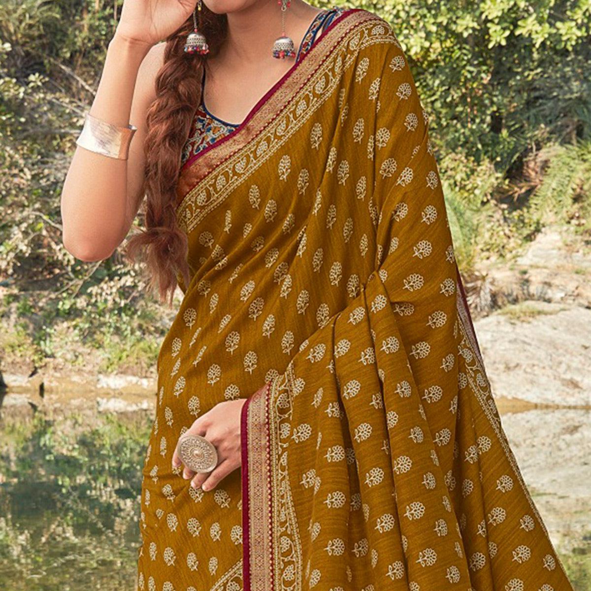 Brown Festive Wear Printed Silk Saree - Peachmode