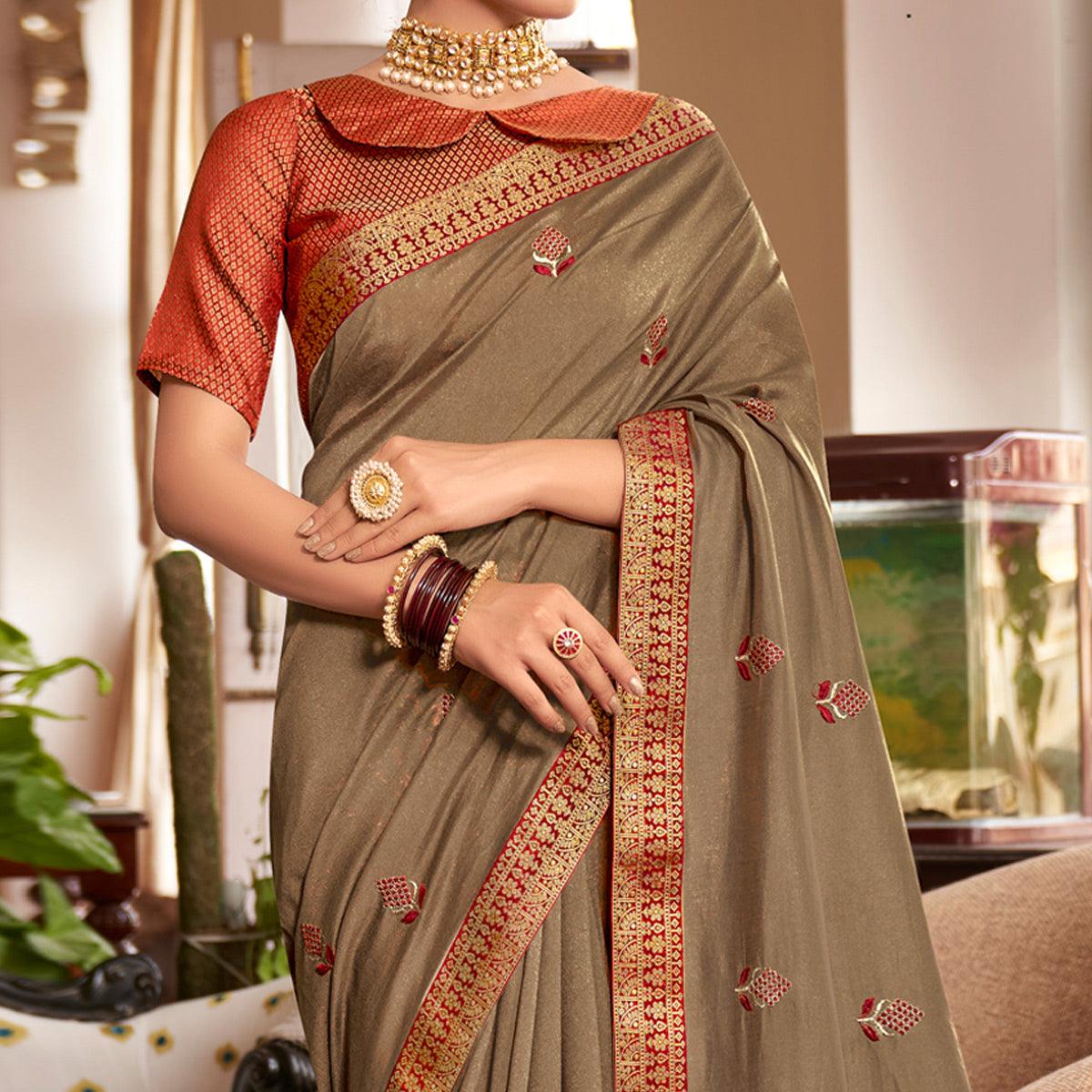 Brown Festive Wear Woven Silk Saree - Peachmode