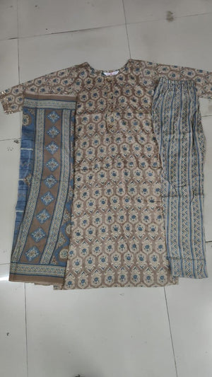 Brown Floral Foil Printed Rayon Kurti Pant Set - Peachmode