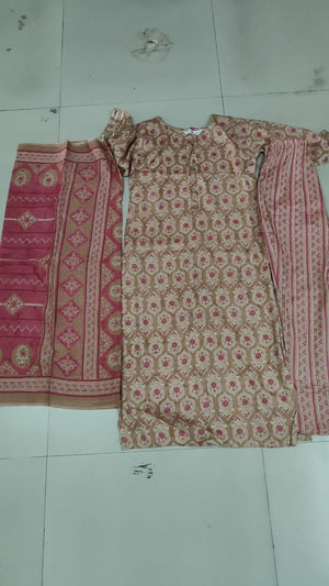 Brown Floral Foil Printed Rayon Kurti Pant Set - Peachmode