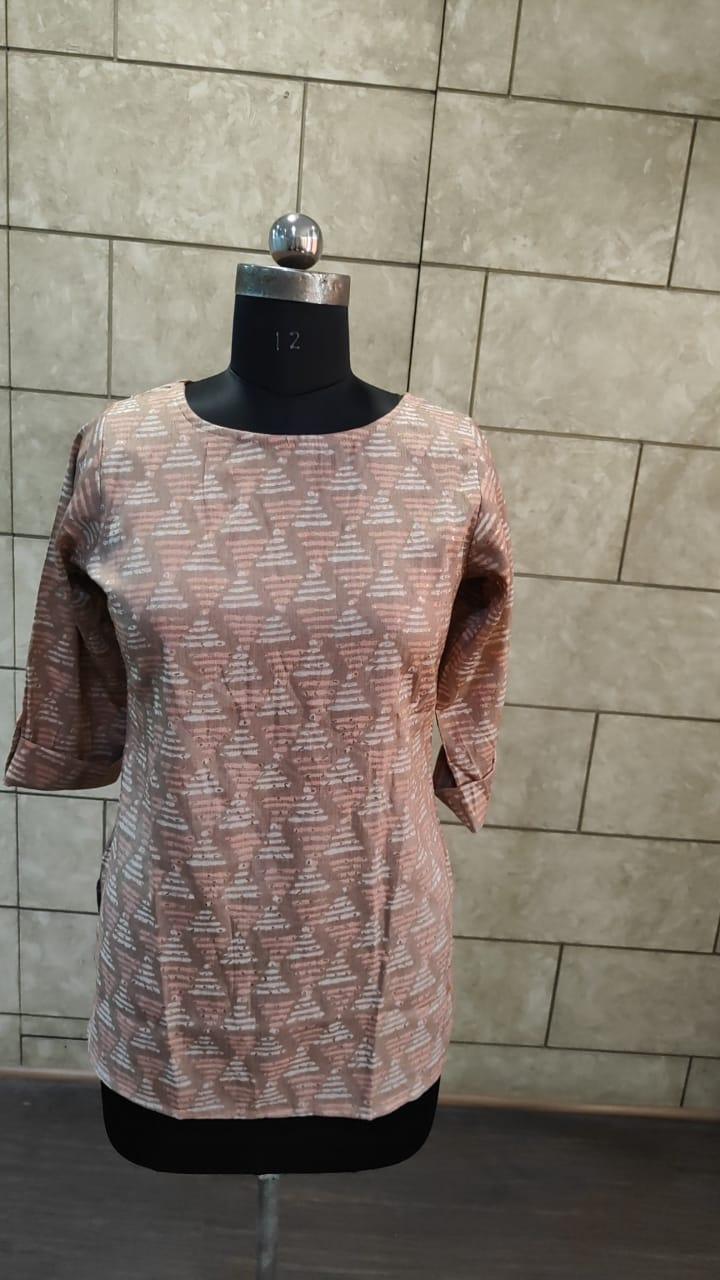 Brown Foil Printed Rayon Top - Peachmode