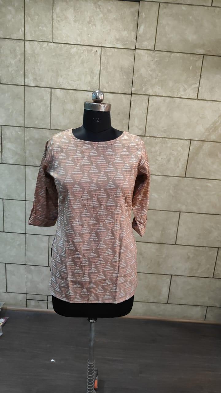 Brown Foil Printed Rayon Top - Peachmode