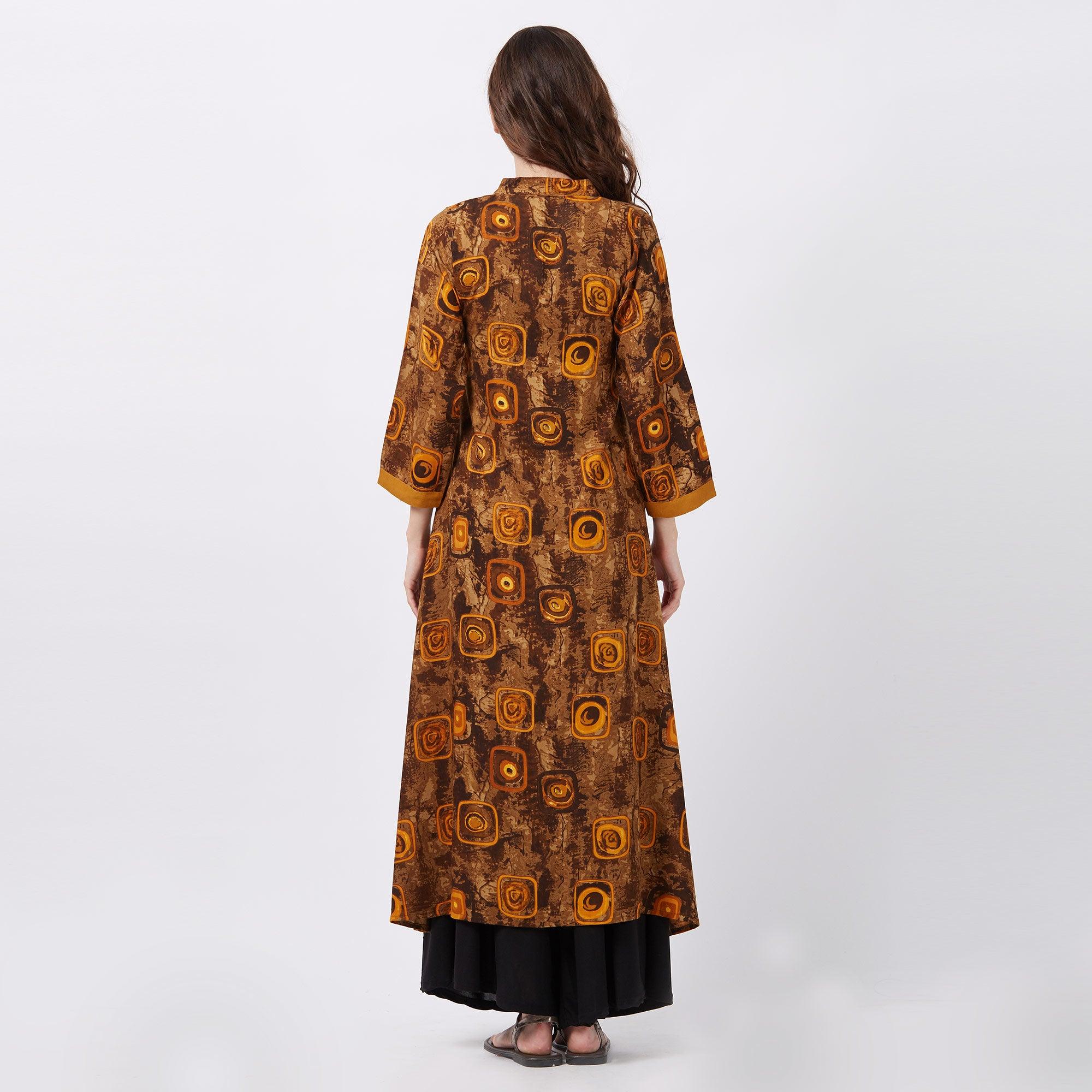 Brown Geometric Printed Rayon Kurti - Peachmode
