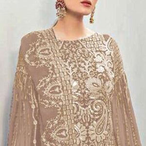 Brown Partywear Embroidered Georgette Pakistani Suit - Peachmode