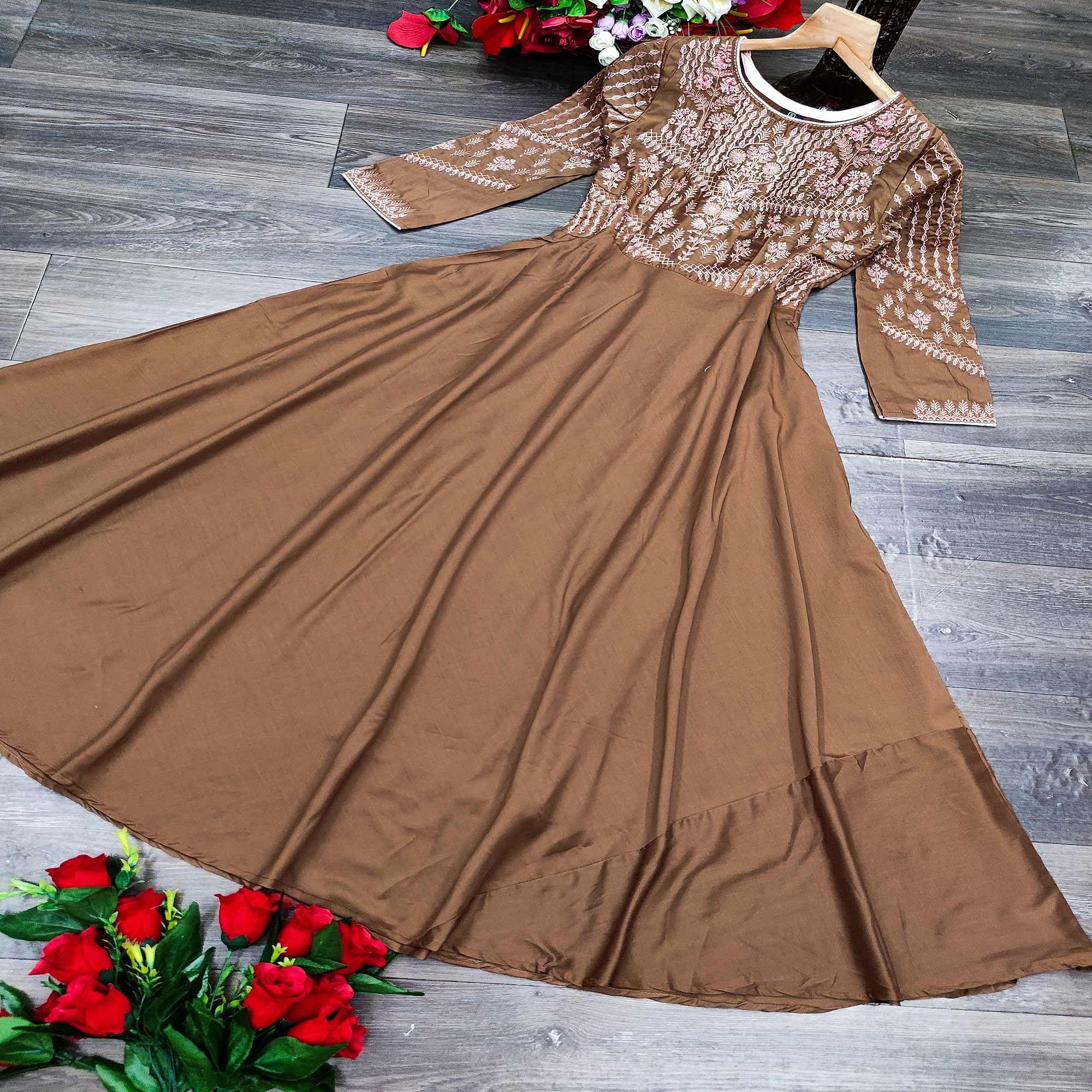 Printed Brown Color Georgette Designer Party Wear Gown at Rs 1399 in Surat