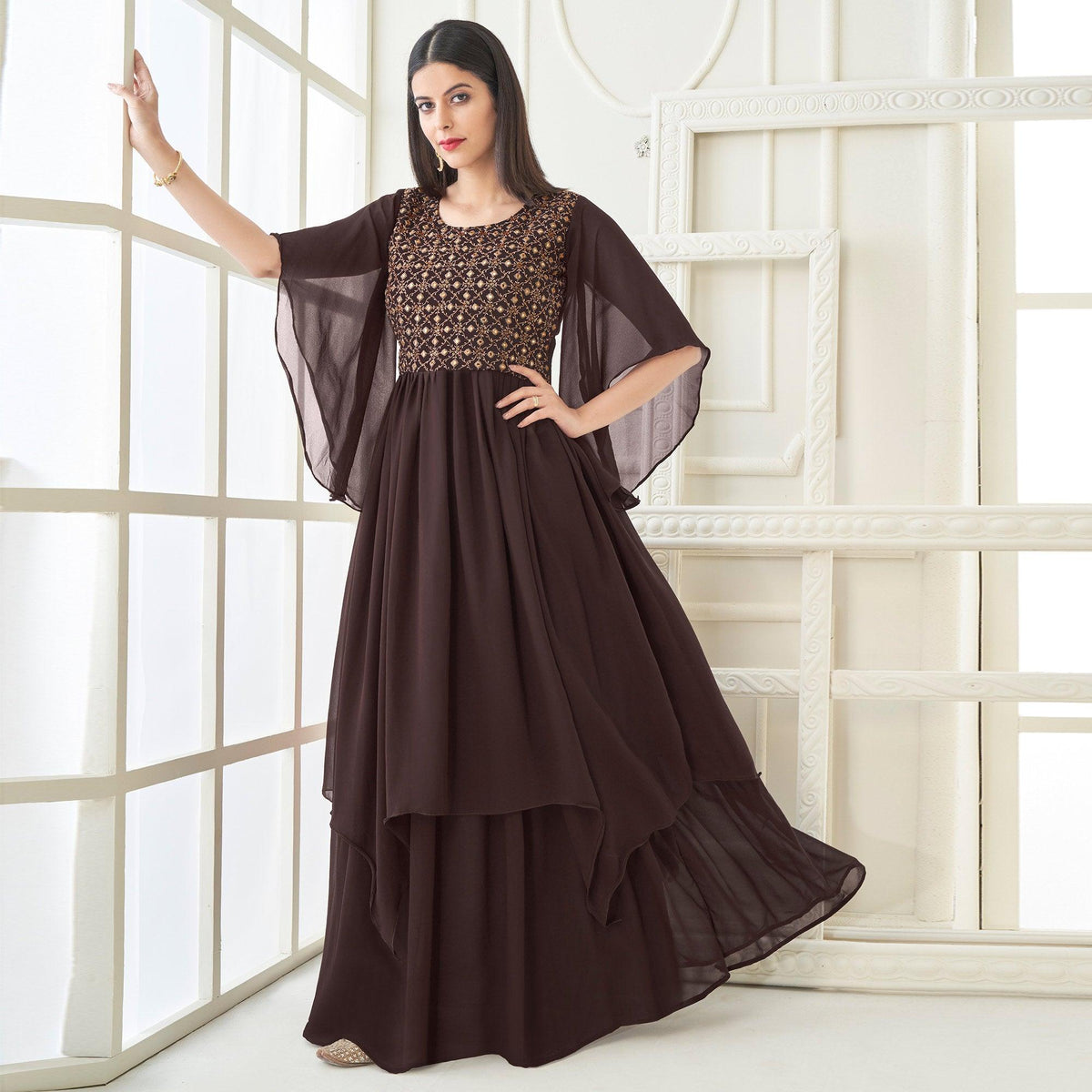 Georgette Solid Hand Work Gown wear at Rs.524/Piece in surat offer by  Golaviya House