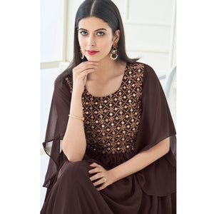 Brown Partywear Embroidered with Handwork Heavy Georgette Gown - Peachmode