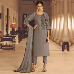 Brown Partywear Heavy Hand Work Bemberg Silk Suit - Peachmode