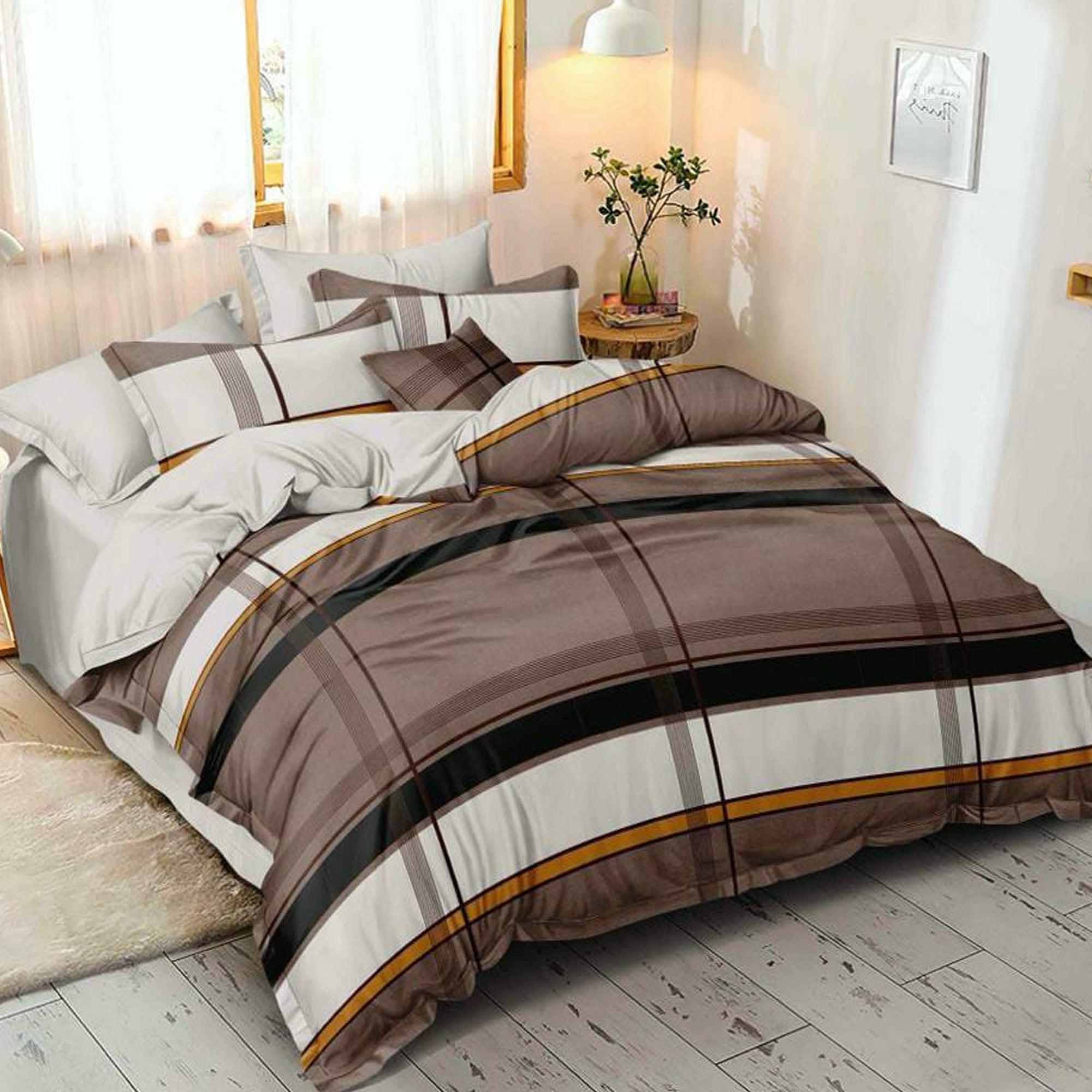 Brown Poly Cotton Double Bedsheet with Pillow Cover - Peachmode