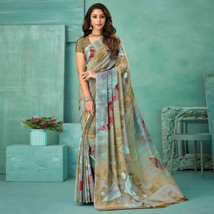 Brown Printed Crepe Saree - Peachmode