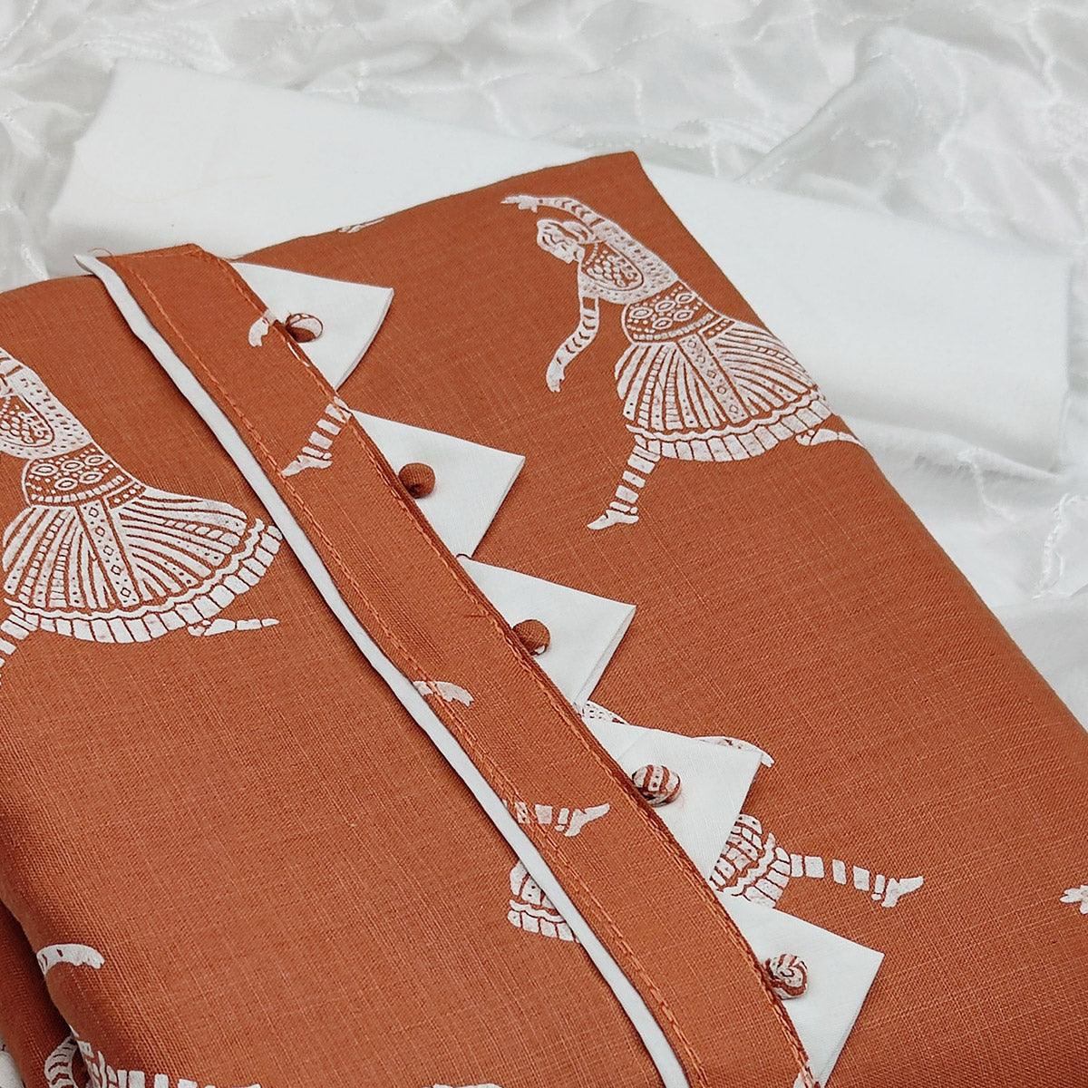 Brown Printed Pure Cotton Dress Material - Peachmode