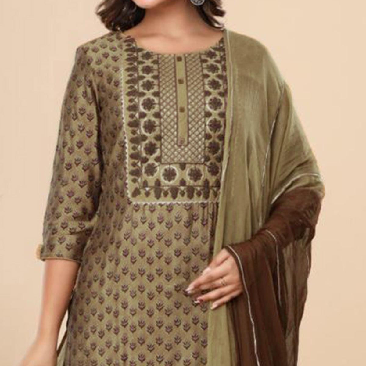Brown Printed Pure Cotton Sharara Suit - Peachmode