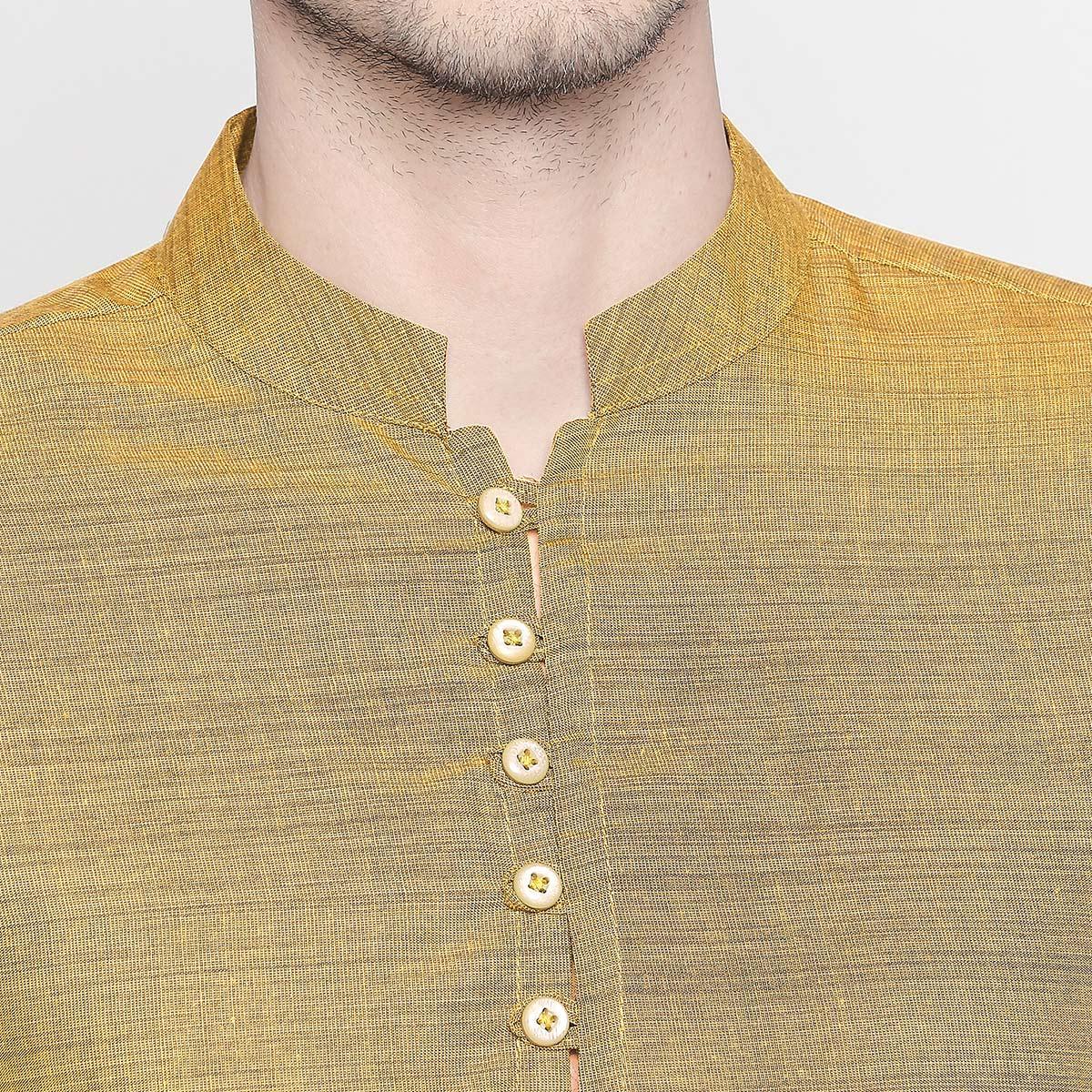 Brown Solid Pure Cotton Kurta With Asymmetric Hem - Peachmode