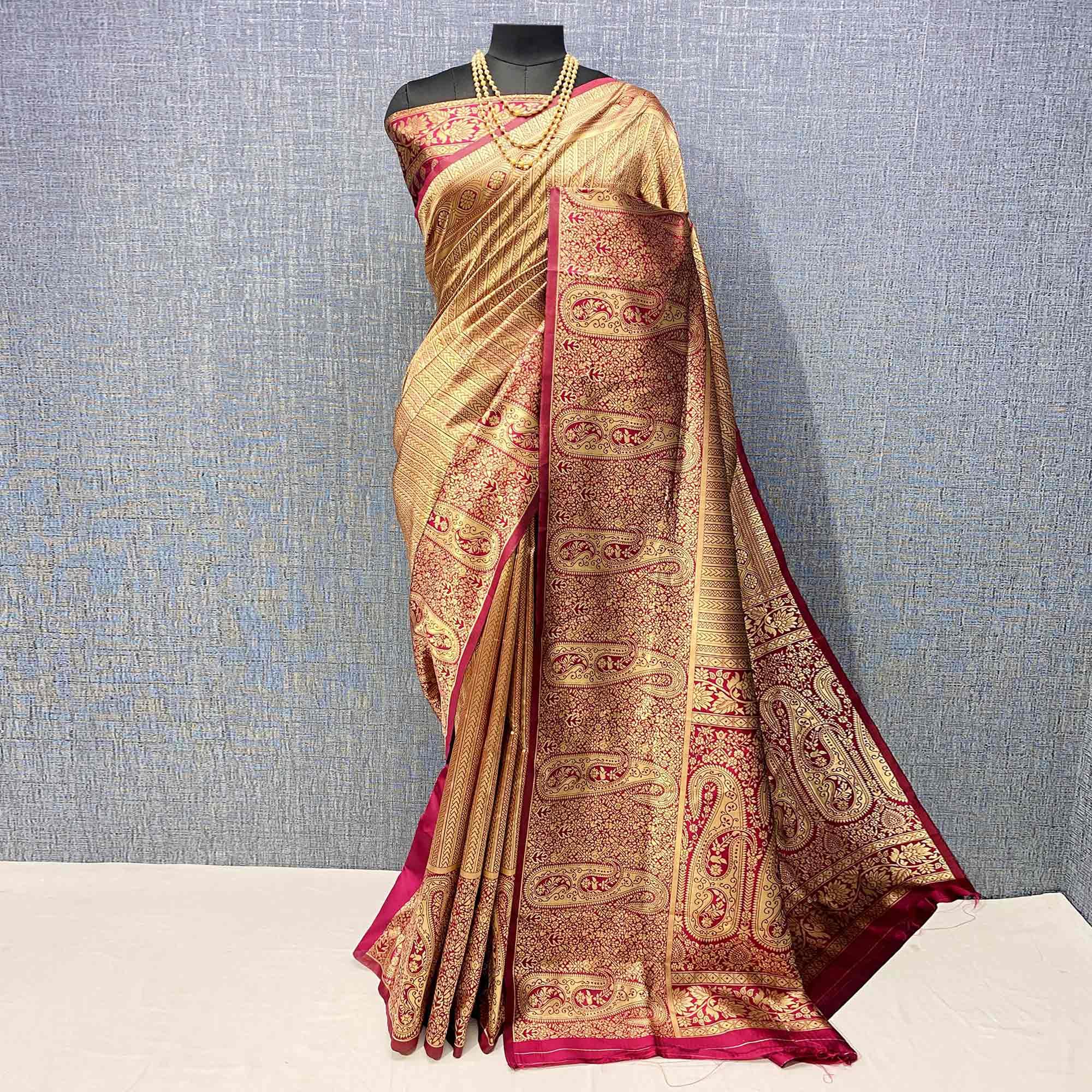 Brown Woven Banarasi Silk Saree - Peachmode