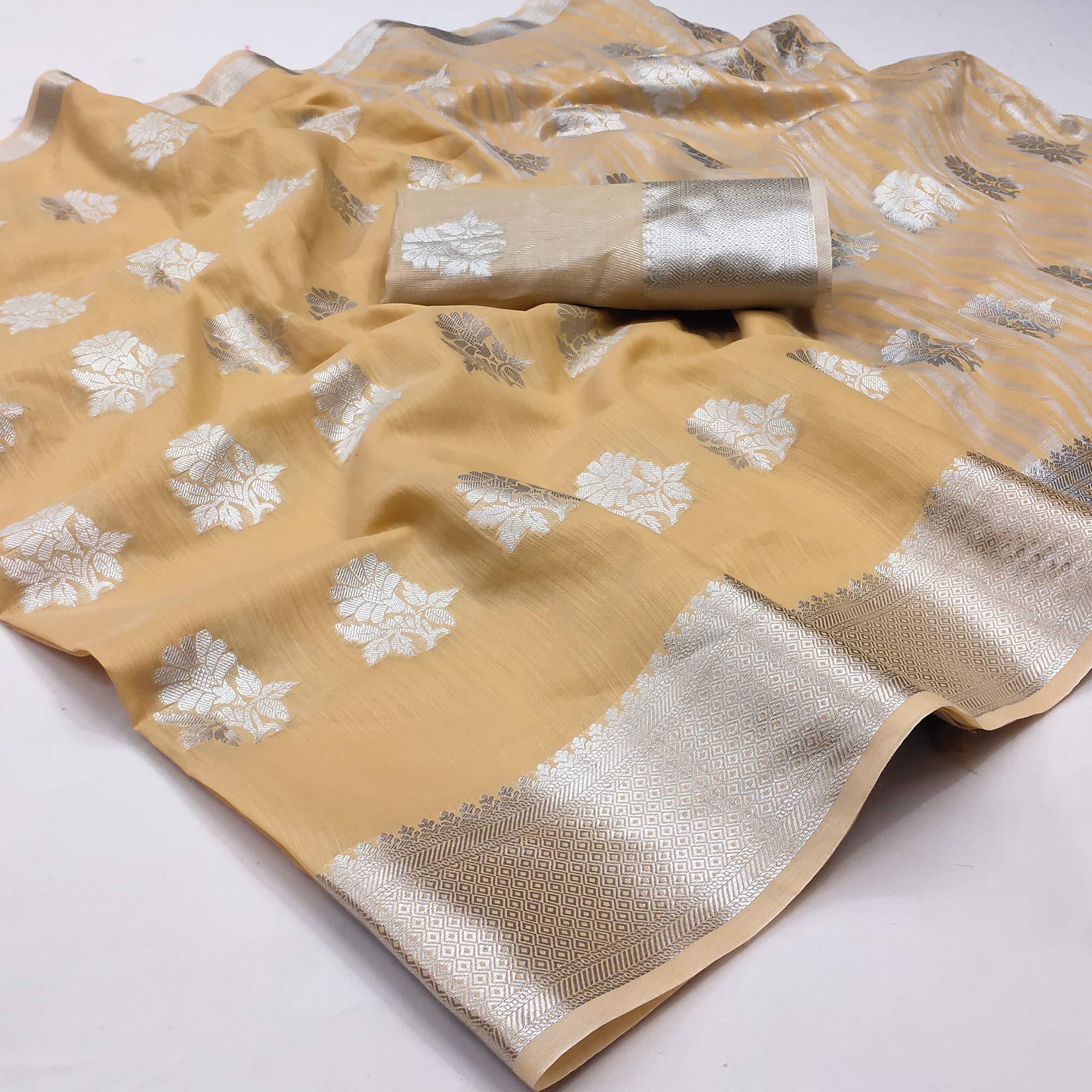 Brown Woven Banarasi Silk Saree - Peachmode