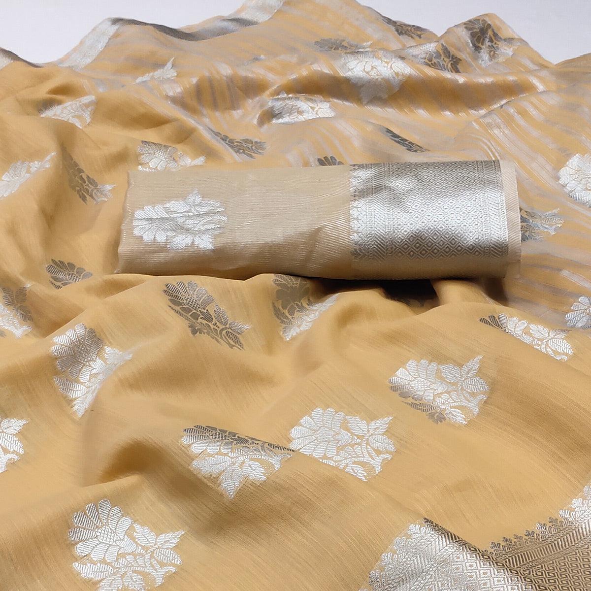 Brown Woven Banarasi Silk Saree - Peachmode