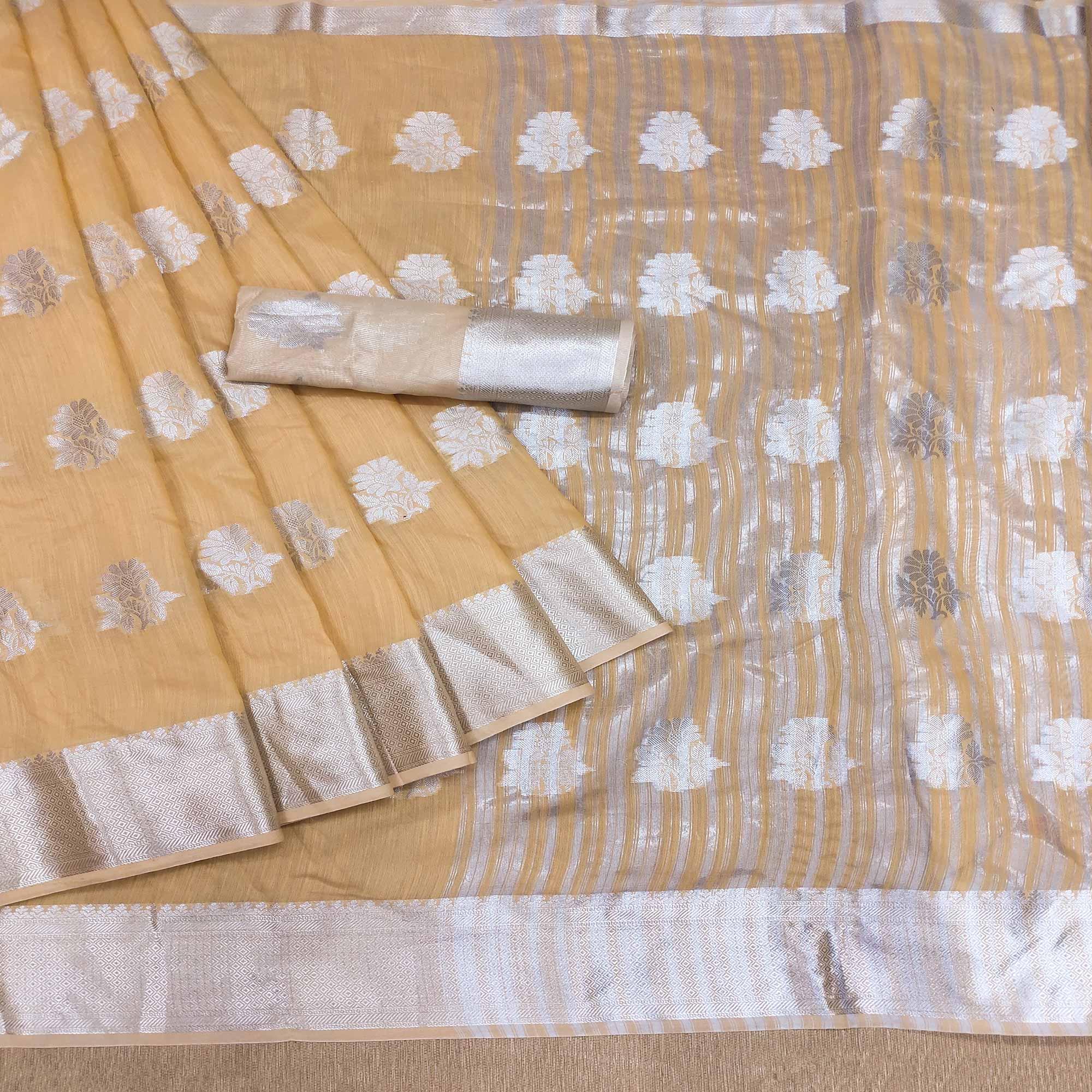 Brown Woven Banarasi Silk Saree - Peachmode