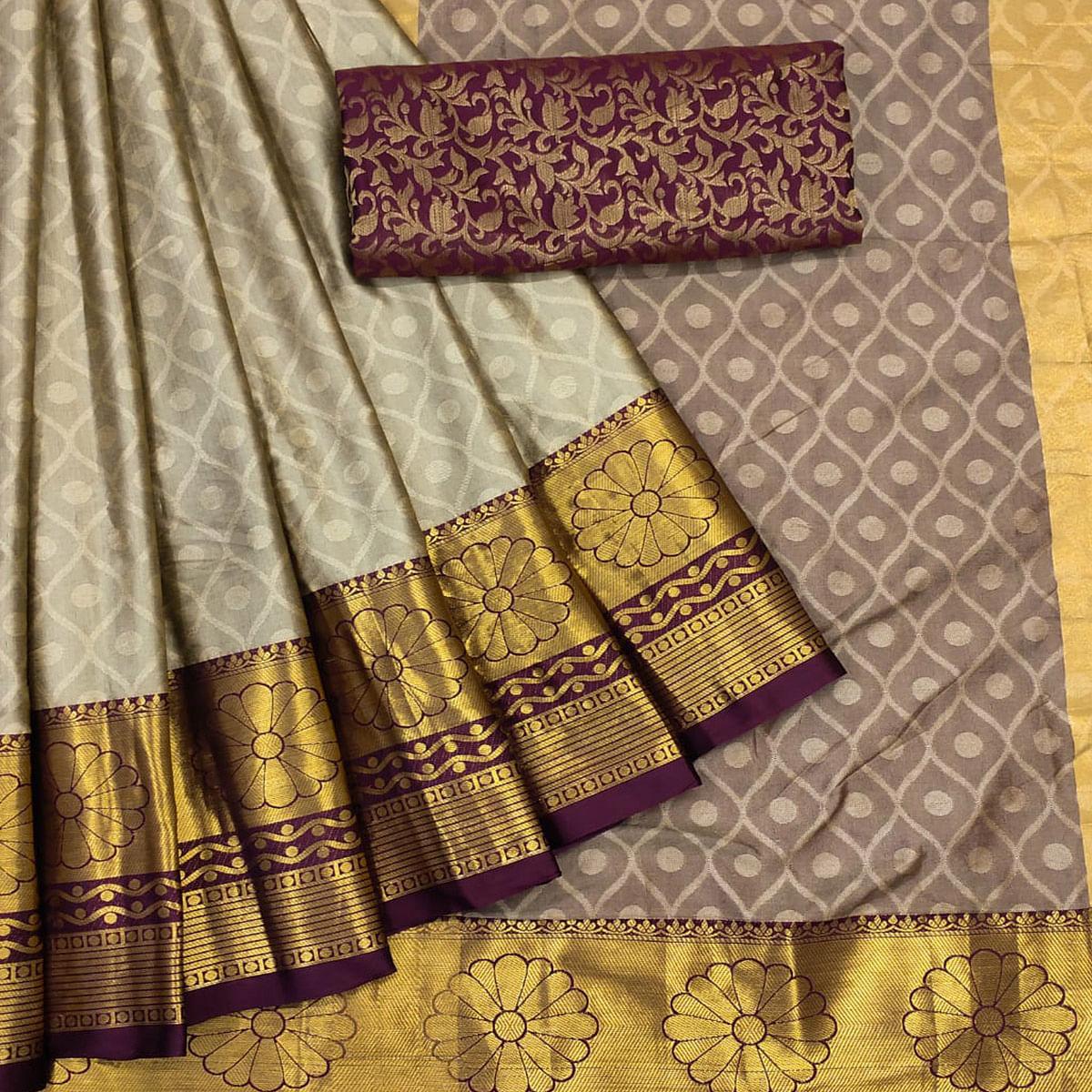 Brown Woven Cotton Silk Saree - Peachmode