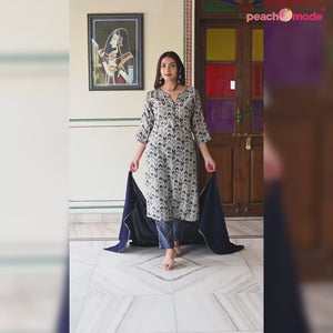 Blue Printed Chanderi Salwar Suit