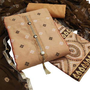 Capricious Beige Colored Festive Wear Woven Heavy Banarasi Silk Dress Material - Peachmode