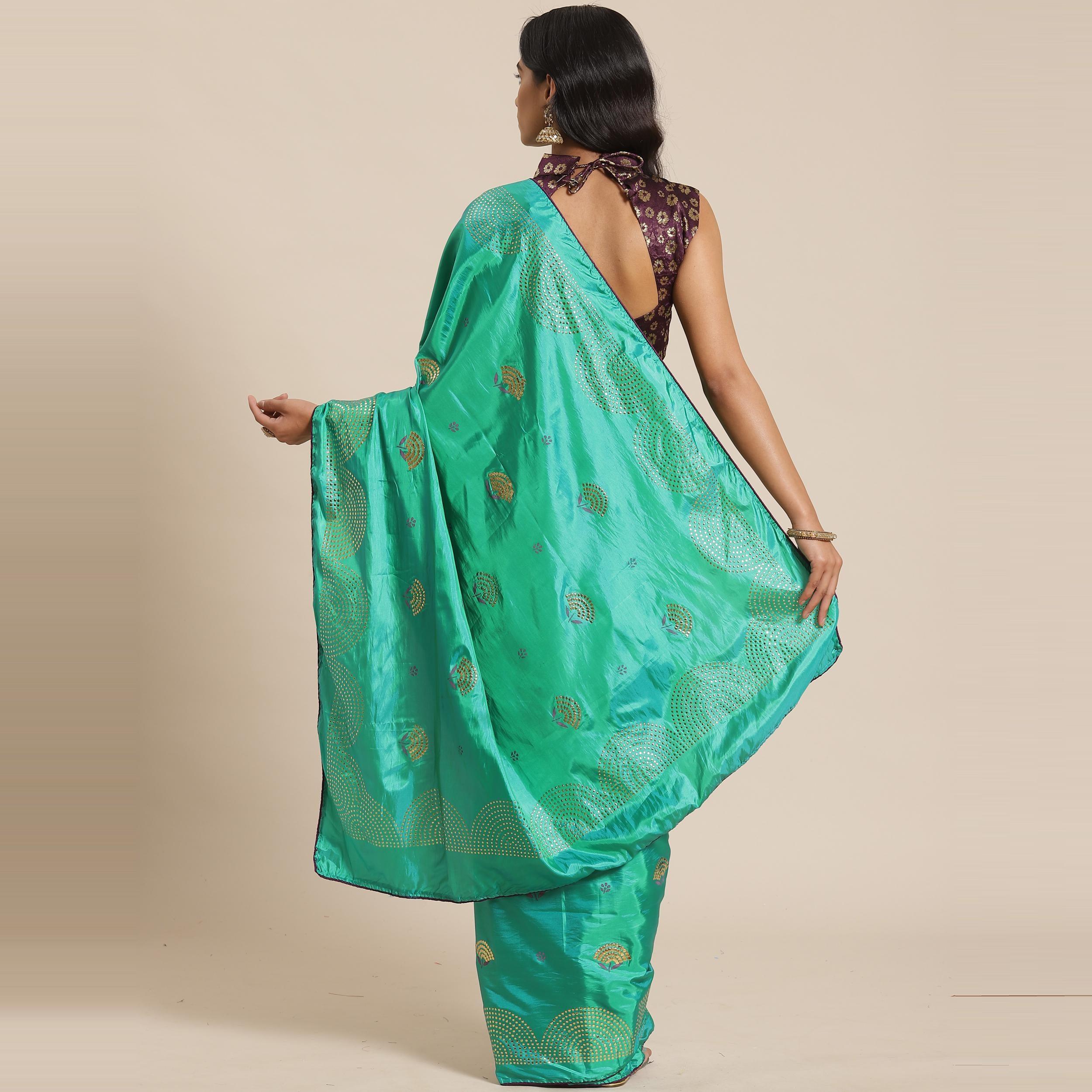 Capricious Green Colored Festive Woven Silk Blend Saree - Peachmode