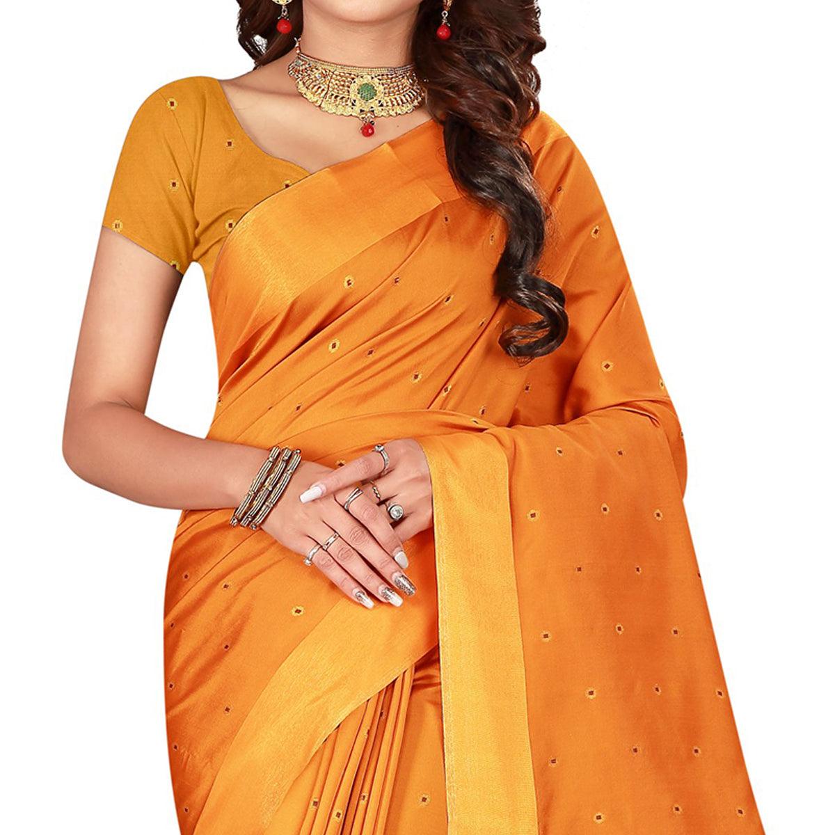 Capricious Light Orange Colored Festive Wear Woven Cotton Silk Saree - Peachmode