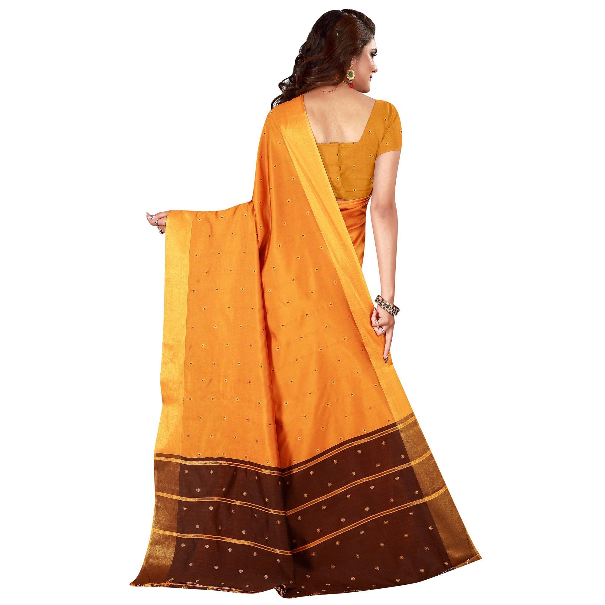 Capricious Light Orange Colored Festive Wear Woven Cotton Silk Saree - Peachmode
