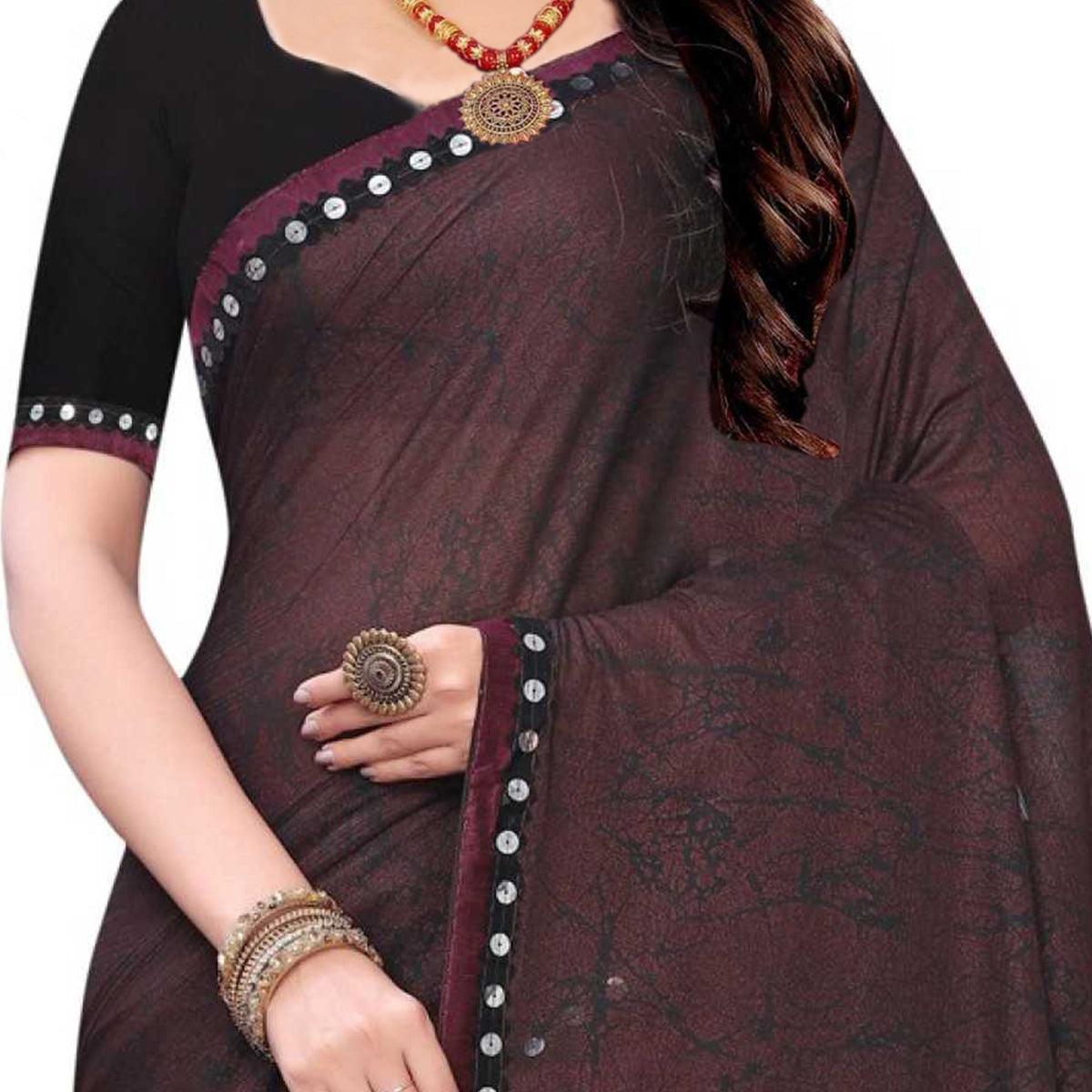 Capricious Maroon Colored Party Wear Printed Art Silk Half & Half Saree - Peachmode