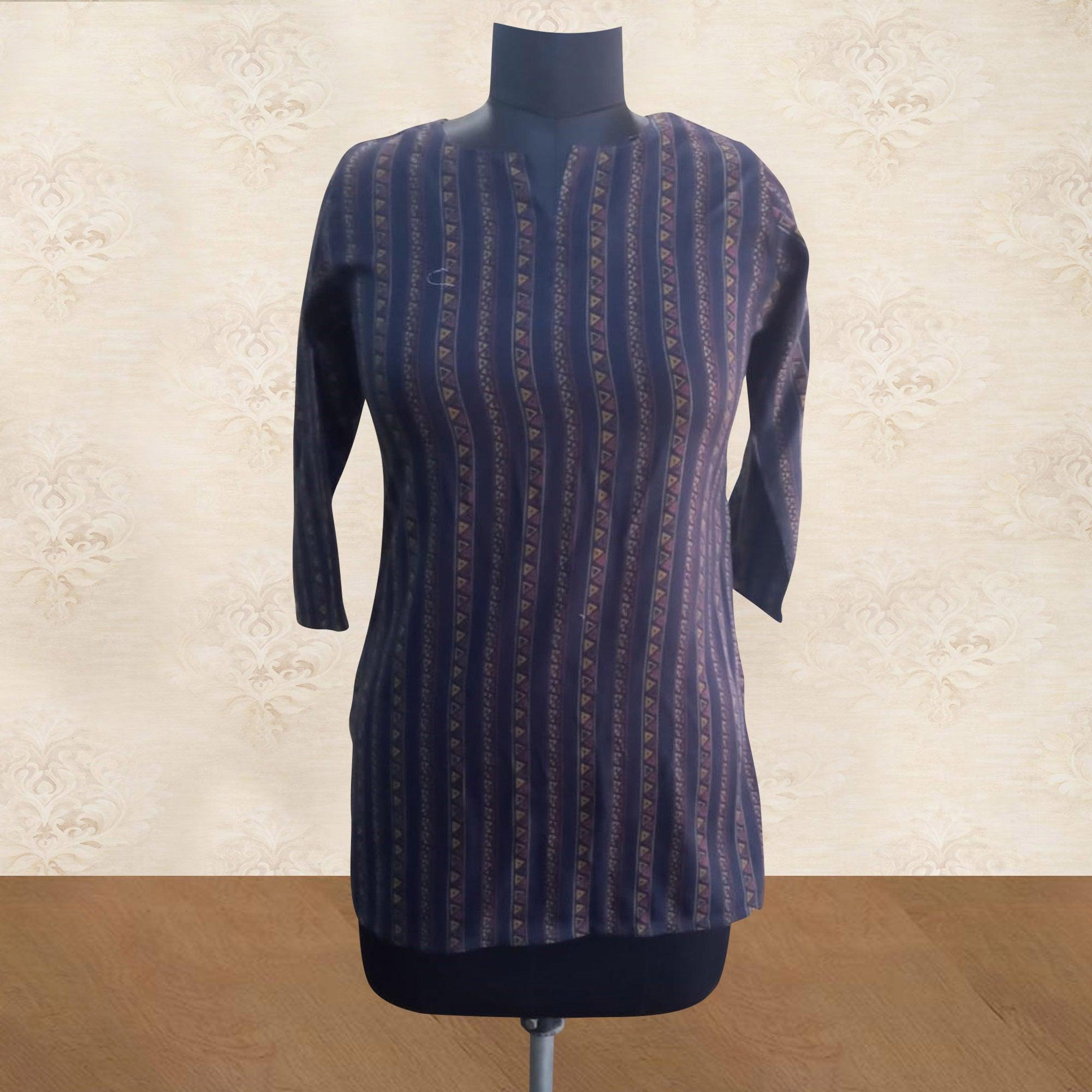Capricious Navy Blue Colored Casual Wear Printed Cotton Top - Peachmode