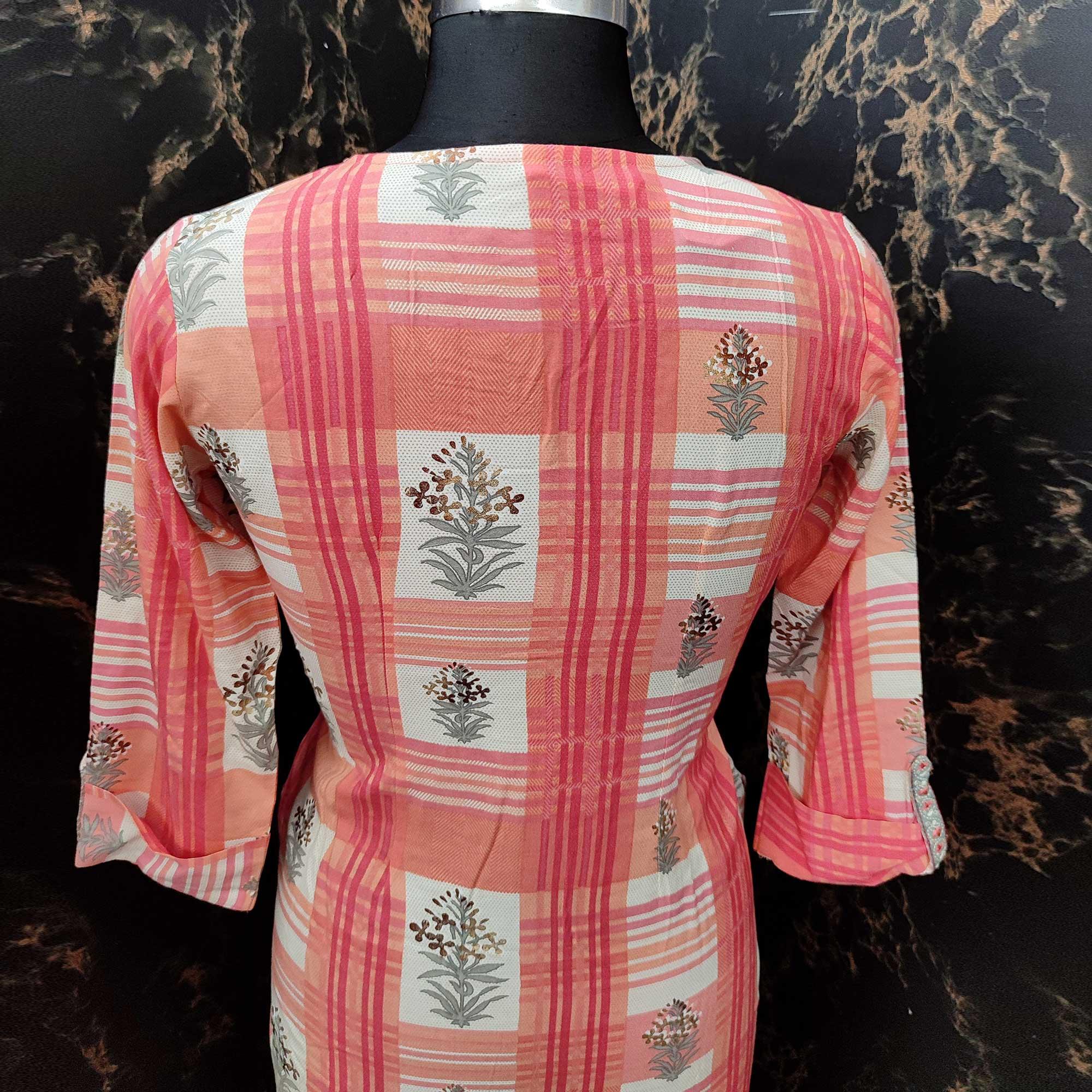 Capricious Peach Colored Casual Wear Embroidered Rayon Kurti - Palazzo Set - Peachmode