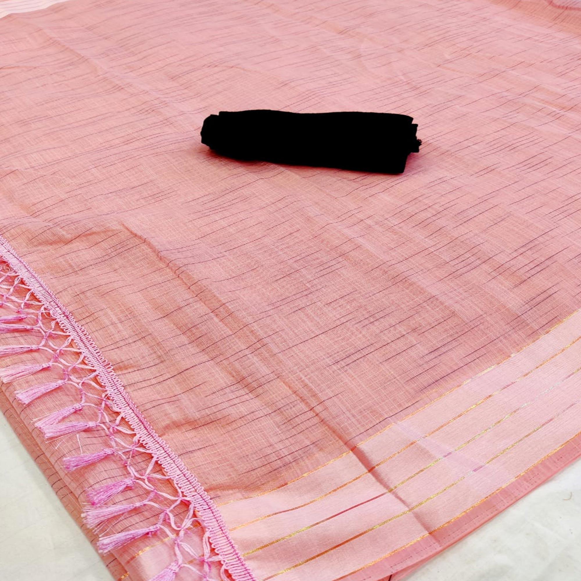 Capricious Pink Colored Casual Wear Solid Cotton Saree - Peachmode