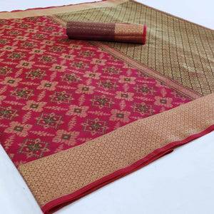 Capricious Pink Colored Festive Wear Woven Silk Saree - Peachmode