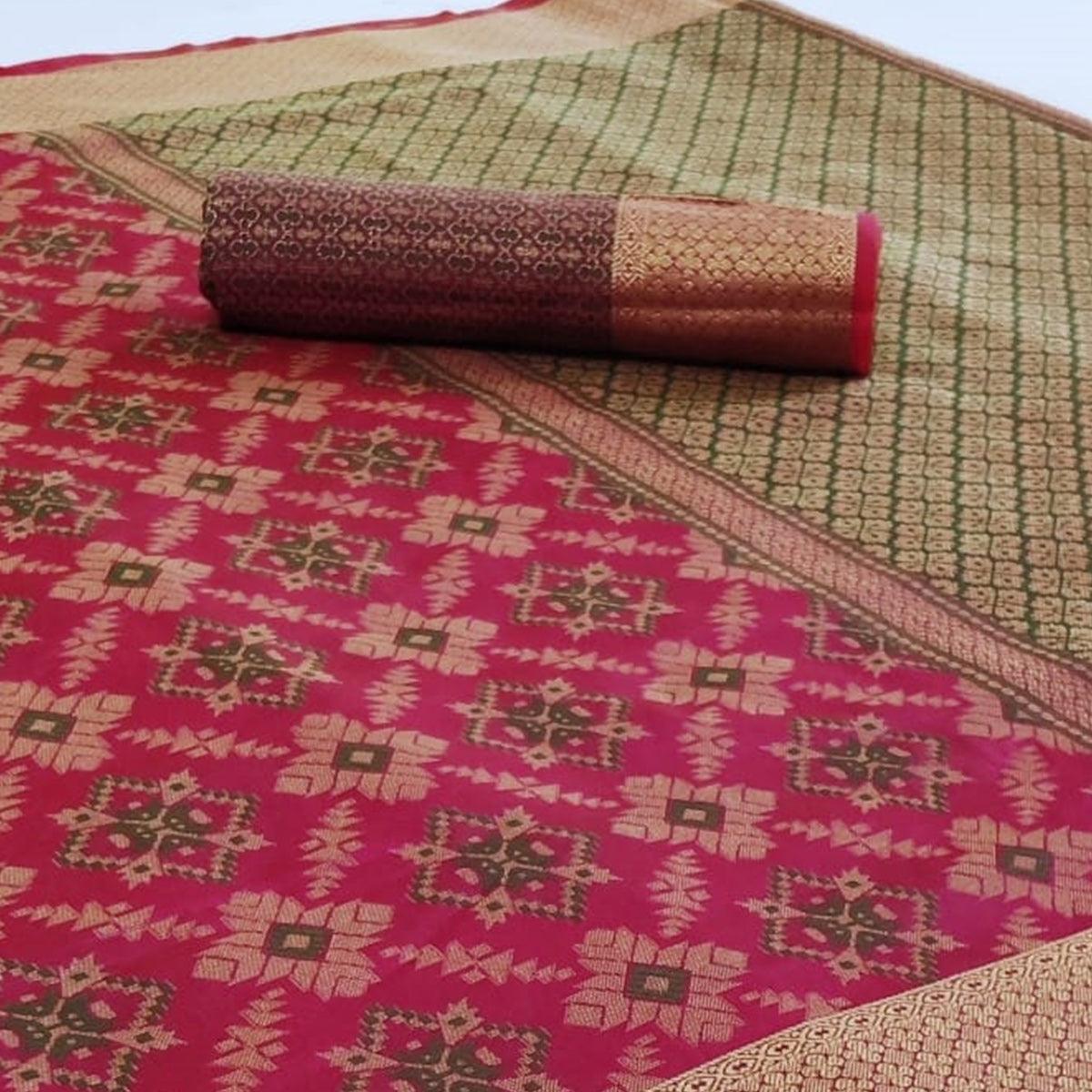 Capricious Pink Colored Festive Wear Woven Silk Saree - Peachmode