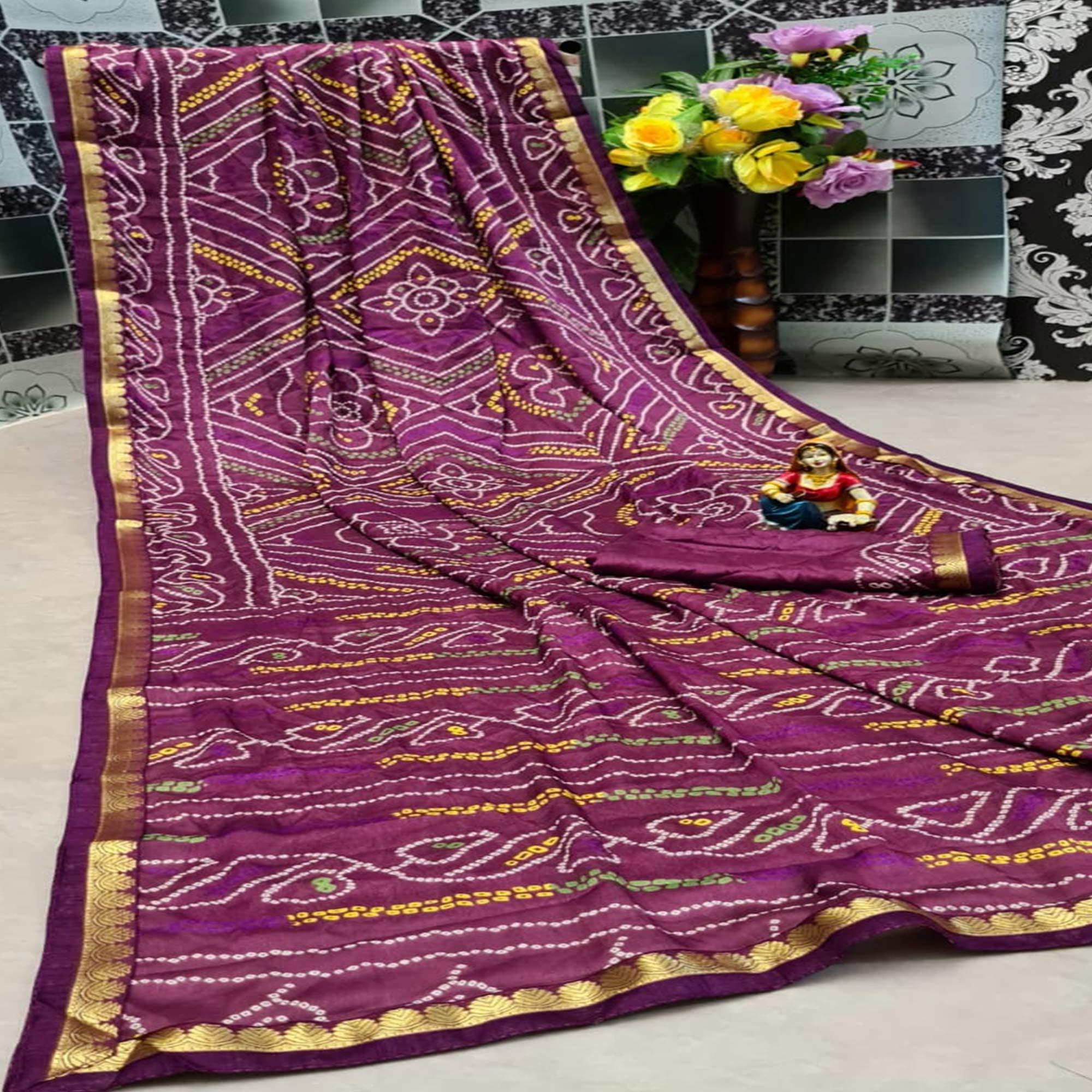 Capricious Purple Colored Festive Wear Woven Moss Georgette Saree - Peachmode
