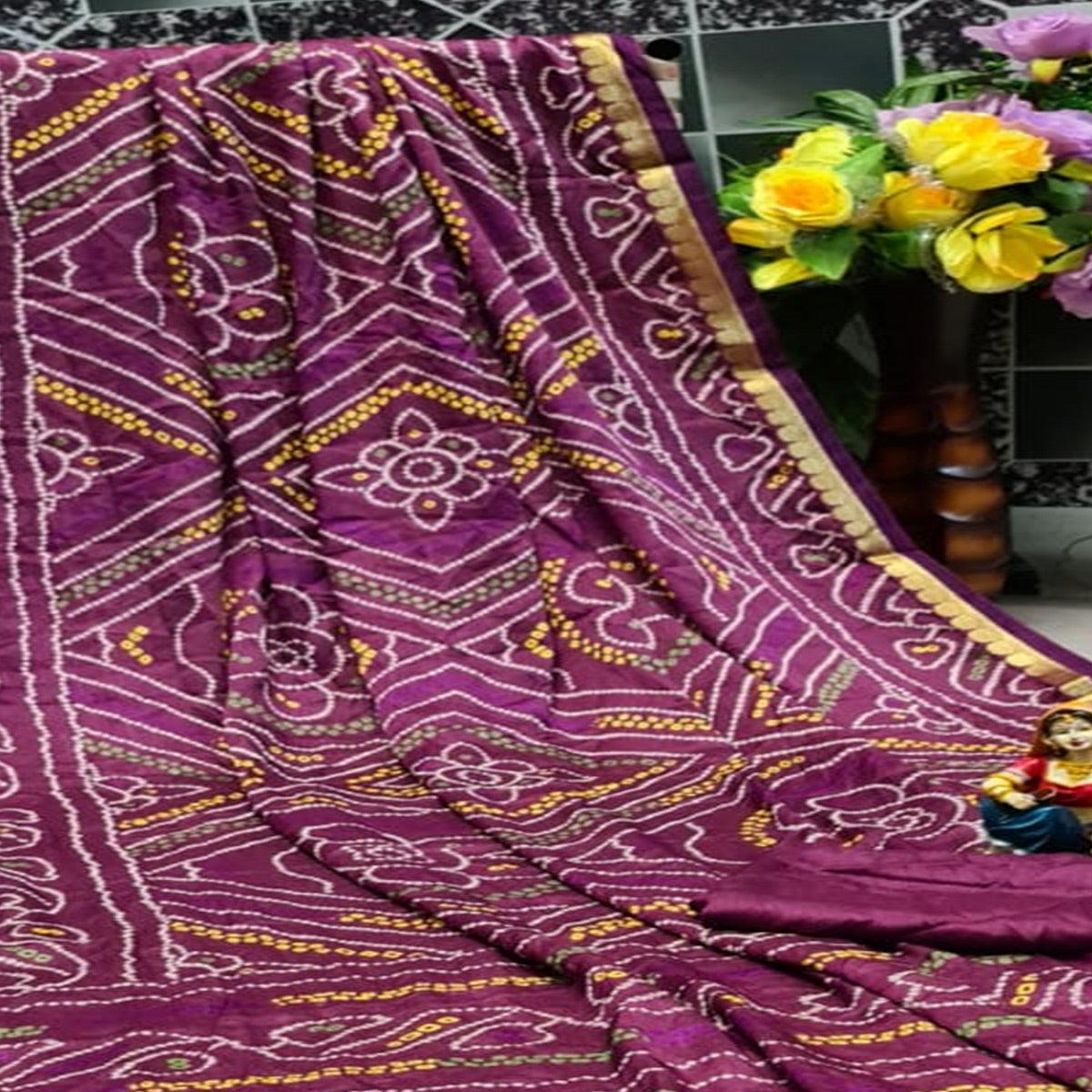 Capricious Purple Colored Festive Wear Woven Moss Georgette Saree - Peachmode