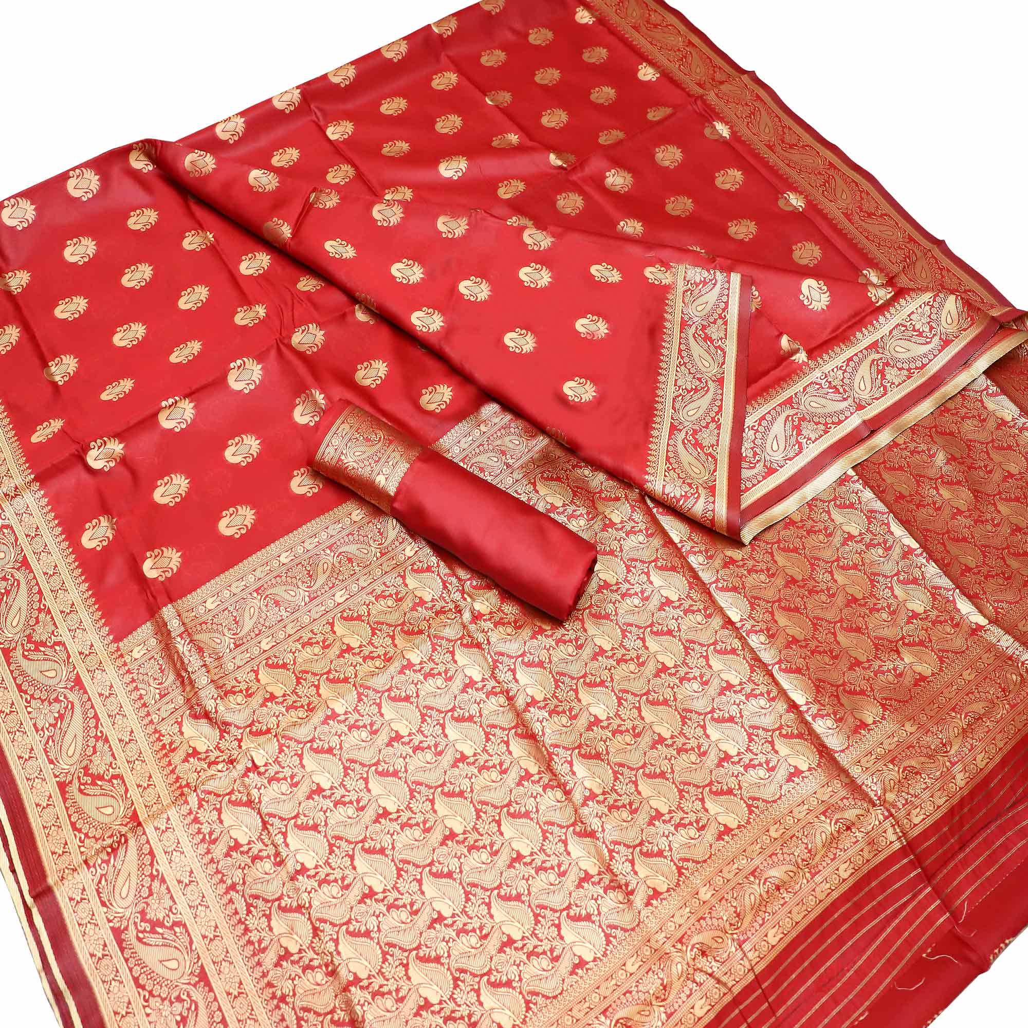 Capricious Red Colored Festive Wear Woven Kota Art Silk Banarasi Saree - Peachmode